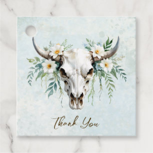 Bohemian Watercolor Floral Cow Skull Wedding Favour Tags