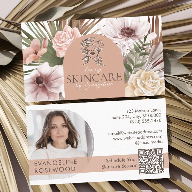Bohemian Watercolor Floral Skincare Esthetician Business Card (Bohemian Watercolor Floral Skincare Esthetician Business Card)