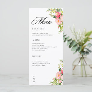 Bohemian watercolor floral wreath Wedding Menu