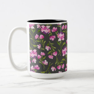 Bohemian Watercolor Florals - Pink and Grey Two-Tone Coffee Mug