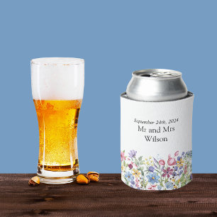 Bohemian Watercolor Garden Flowers  Can Cooler