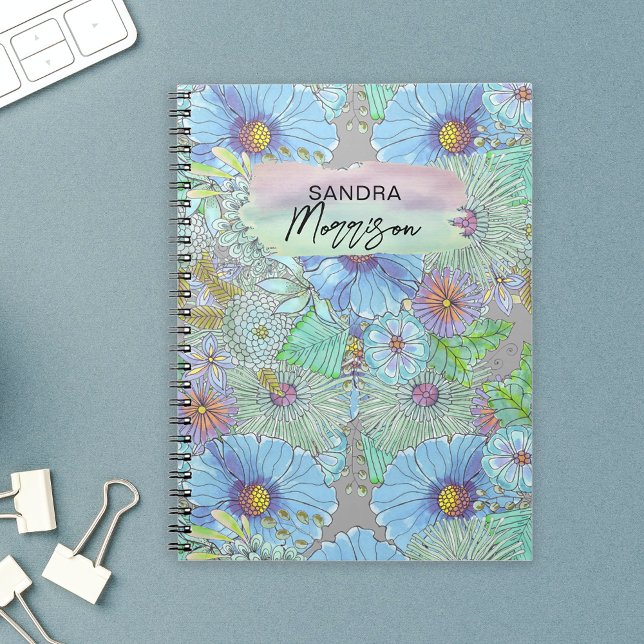 Bohemian Watercolor Large Stylised Garden Flowers Notebook (Creator Uploaded)