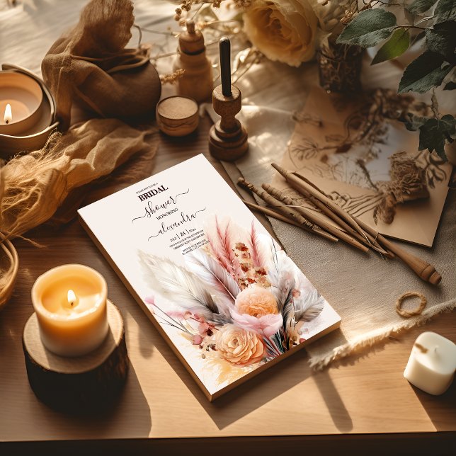 Bohemian Watercolor Pampas Grass Bridal Invitation (Creator Uploaded)