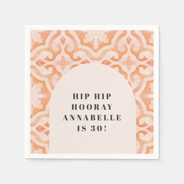 Bohemian watercolor pastel moroccan peach birthday napkin (Front)
