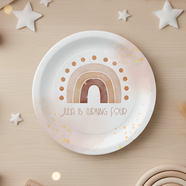 Bohemian watercolor rainbow Birthday  Paper Plate (Creator Uploaded)