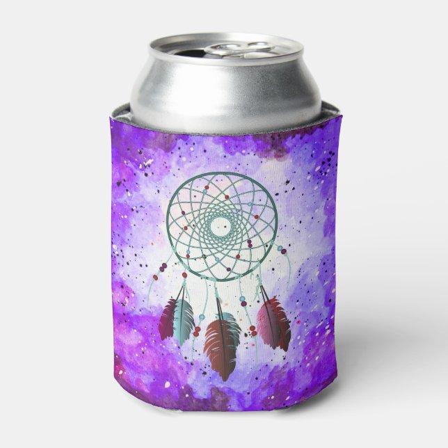 Bohemian Watercolor Space Nebula Dream Catcher Can Cooler (Can Front)