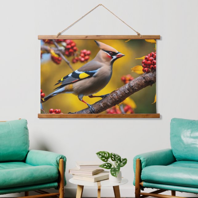 Bohemian Waxwing Wall Tapestry (Living Room)