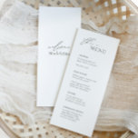 Bohemian Wedding Menu with Guest Name and Script<br><div class="desc">Elevate your wedding tablescape with our Boho Modern Wedding Menu with sage green font. Featuring elegant calligraphy fonts on a soothing sage green background, this dual-purpose menu serves not only as a guide to your culinary delights but also personalizes each guest's seating with their name beautifully scripted on the reverse...</div>