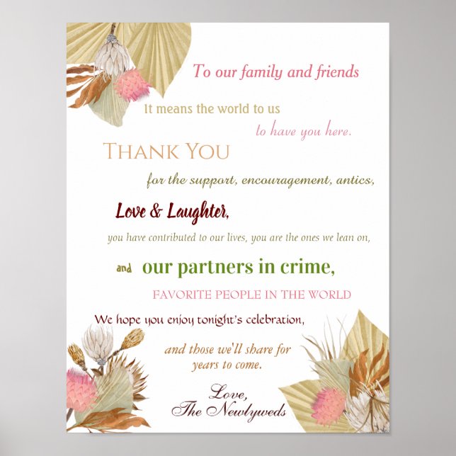 Bohemian Wedding Reception Thank You   Poster (Front)