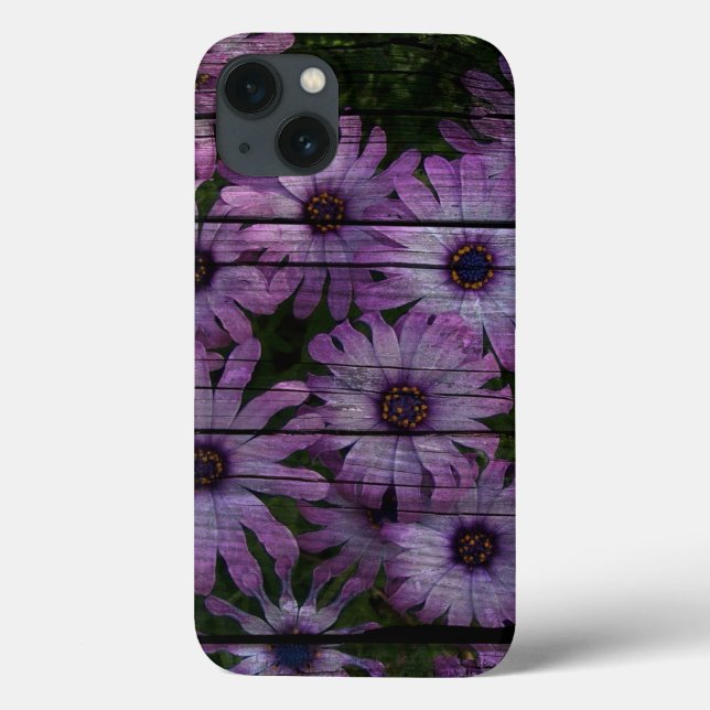 Bohemian Western Country Barn Board purple daisy Case-Mate iPhone Case (Back)