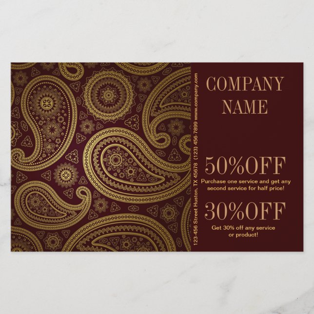 Bohemian Western Country Gold burgundy paisley Flyer (Front)