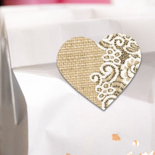 Bohemian Western country rustic burlap and lace Heart Sticker