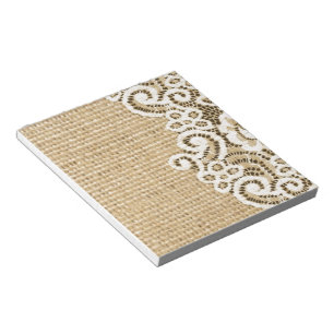 Bohemian Western country rustic burlap and lace Notepad