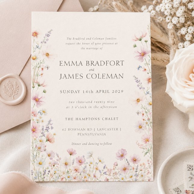 Bohemian Whimsical  Wildflowers Formal Wedding Invitation (Bohemian Whimsical Wildflowers Formal Wedding Invitation)