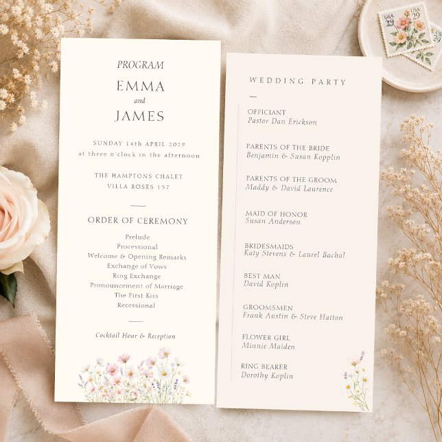 Bohemian Whimsical Wildflowers Wedding Program (Bohemian Whimsical Wildflowers Wedding Program)