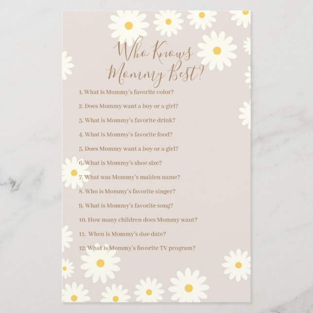 Bohemian White Daisy Who Knows Mummy Best Game (Front)