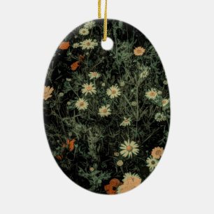 bohemian white daisy wildflower black floral ceramic ornament