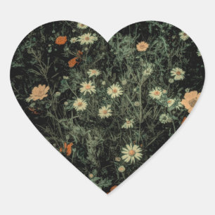 bohemian white daisy wildflower black floral heart sticker