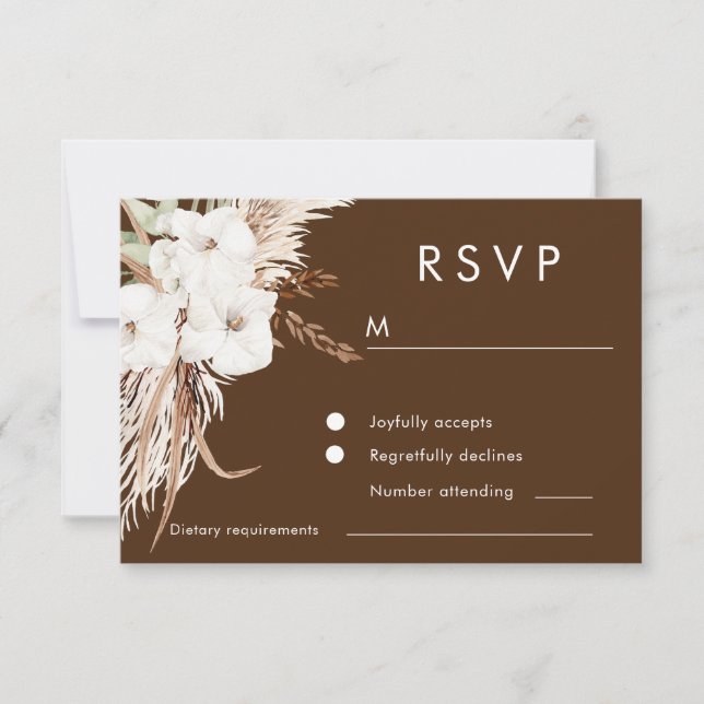 Bohemian White Floral Modern Wedding RSVP Card (Front)