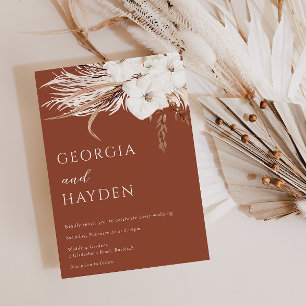 Bohemian White Floral & Terracotta Wedding Invitation