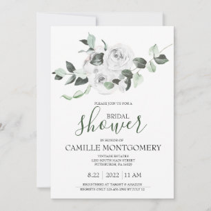 Bohemian White Rose Bridal Shower Invitation
