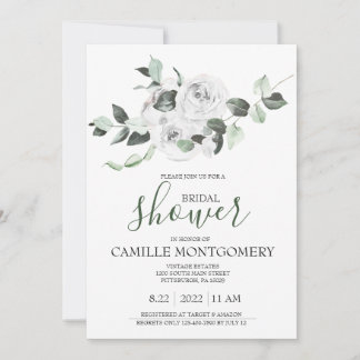 Bohemian White Rose Bridal Shower Invitation