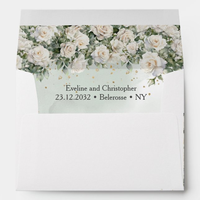 Bohemian white roses and eucalyptus greenery  envelope (Back (Bottom))