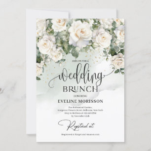 Bohemian white roses eucalyptus wedding brunch invitation