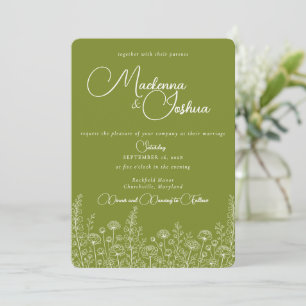 Bohemian Wild Flower Line Floral Monogram Invitation
