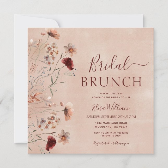 Bohemian Wildflower Bridal Brunch Invitation (Front)
