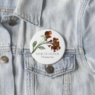 Bohemian Wildflower   Burnt Orange Bridal Party 7.5 Cm Round Badge