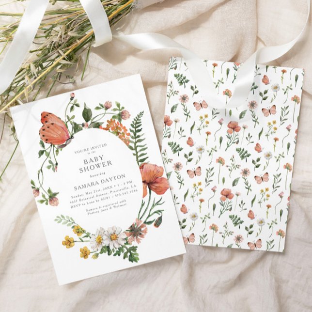 Bohemian Wildflower Butterfly Baby Shower  Invitation (Creator Uploaded)