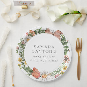 Bohemian Wildflower Butterfly Baby Shower Paper Plate
