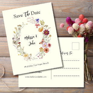 Bohemian Wildflower Floral Save The Date Postcard