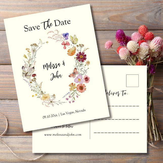 Bohemian Wildflower Floral Save The Date Postcard (Creator Uploaded)