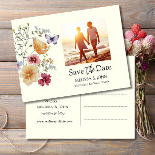 Bohemian Wildflower Floral Save The Date Postcard