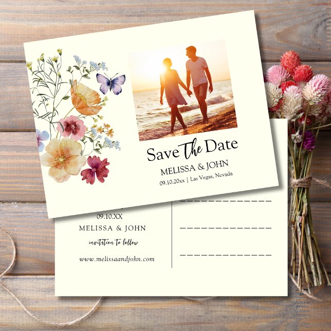 Bohemian Wildflower Floral Save The Date Postcard (Creator Uploaded)