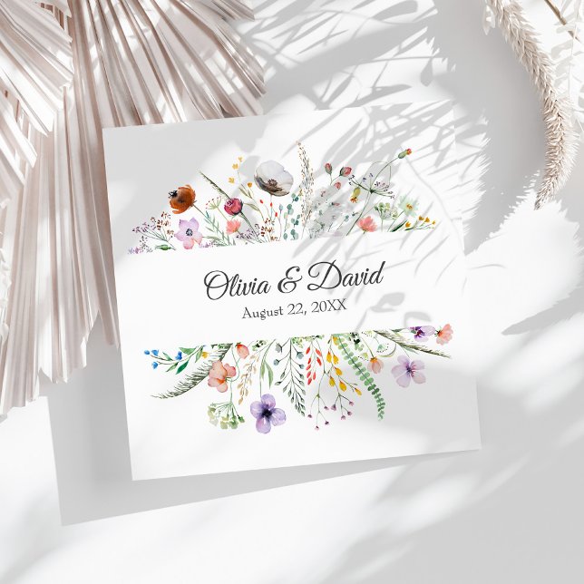 Bohemian Wildflower Meadow Wedding Napkins (Bohemian Wildflower Meadow Wedding Napkins on a sunny white table.)