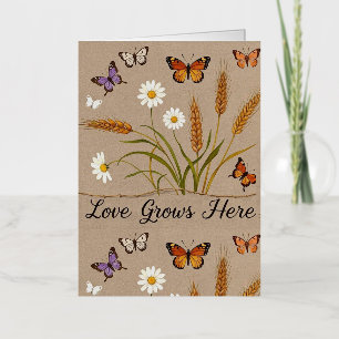 Bohemian Wildflowers, butterflies, wheat stalks Foil Greeting Card
