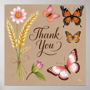 Bohemian Wildflowers, butterflies, wheat stalks Poster