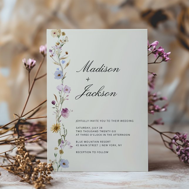 Bohemian Wildflowers Elegant Calligraphy Wedding Invitation (Creator Uploaded)