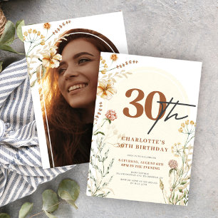 Bohemian Wildflowers Photo Arch 30th Birthday Invitation