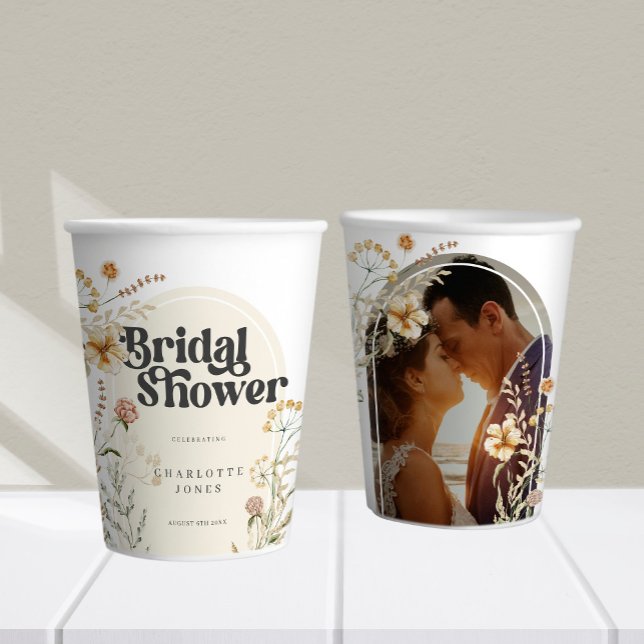 Bohemian Wildflowers Photo Arch Bridal Shower Paper Cups (Creator Uploaded)
