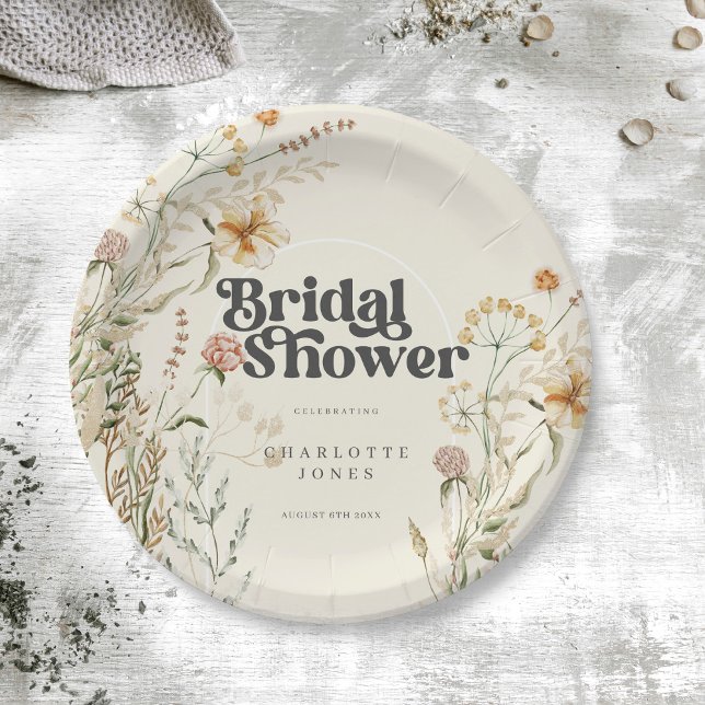 Bohemian Wildflowers Photo Arch Bridal Shower Paper Plate (Creator Uploaded)