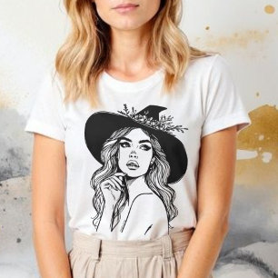 Bohemian Witch Line Art Spooky Season Halloween T-Shirt