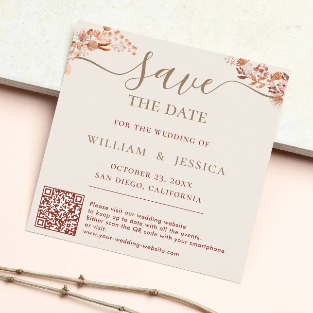 Bohemian With Elegant Script QR Code Save The Date (Creator Uploaded)