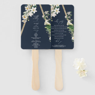 Bohemian Wood Pyramid Florals Blue Wedding Program Hand Fan