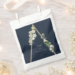Bohemian Wood Pyramid White Florals Blue Wedding Favour Bag