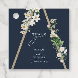 Bohemian Wood Pyramid White Florals Blue Wedding Favour Tags