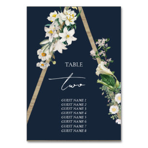 Bohemian Wood Pyramid White Florals Blue Wedding Table Number